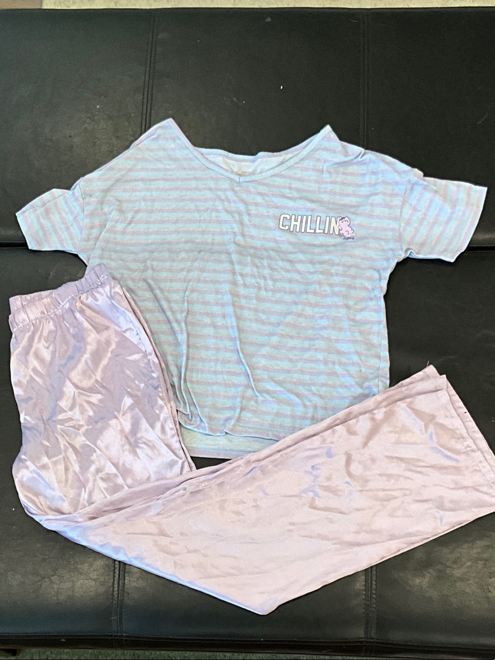 Justice Kids Lavender Striped 'Chillin' Pajama Set